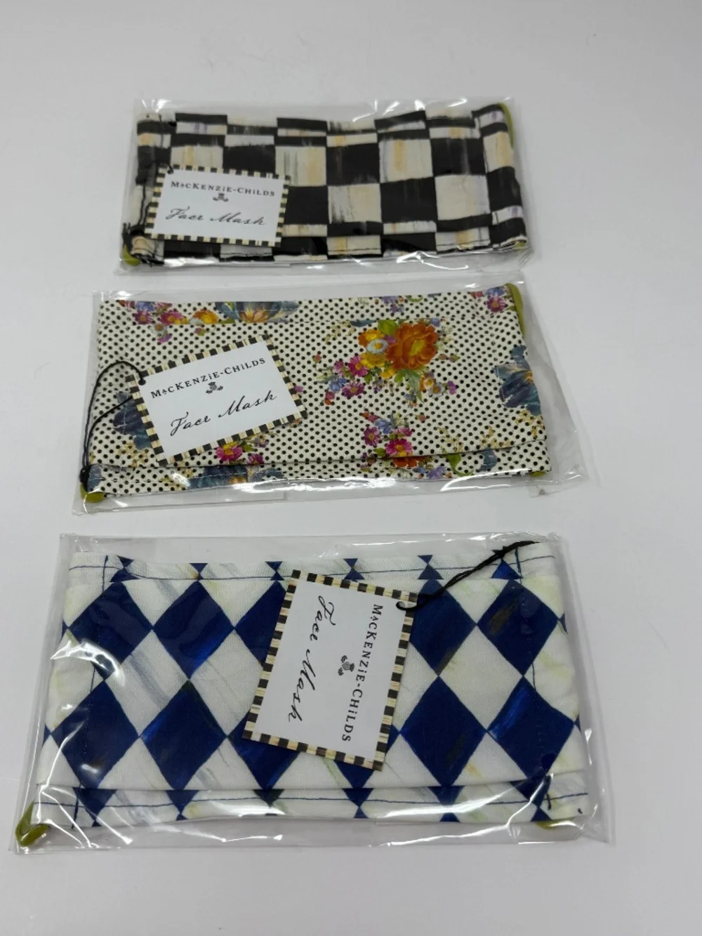 MacKenzie-Childs 13 Lot Cotton Face Masks Royal Harlequin Courtly Check Flower